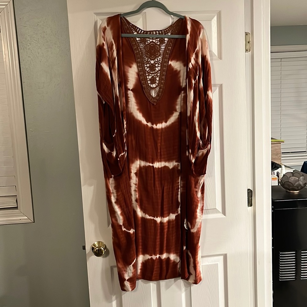 Three bird nest kimono tie dye brown one size
